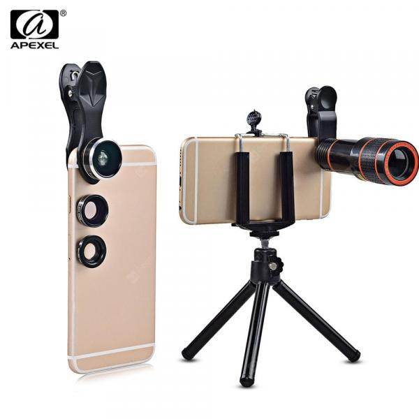 offertehitech-gearbest-APEXEL APL - HS12XDG3ZJ 12X Zoom Telephoto + 0.63X Wide Angle + 198 Degree Fisheye + 15X Macro Lens + Tripod 5 in1 Clip External Phone Camera  Gearbest